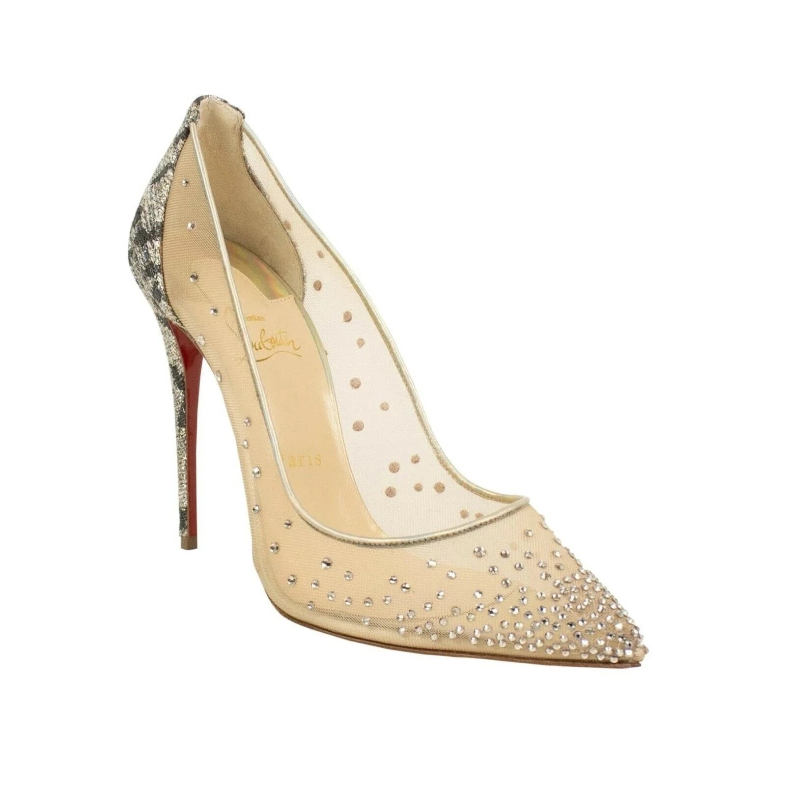 Christian Louboutin Follies Strass 100 Crystal Mesh Pointed Toe Heels Pumps 39.5